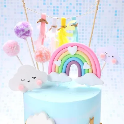 $11.53 • Buy Unicorn Cake Topper Figure Rainbow Clouds Insert Toy Pastel Pink Blue BRAND NEW