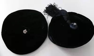 Lot 2 Vintage Velvet Hats W/ Jewel Decoration Tassel Pillbox Beret Yaeger 21-22 • $15