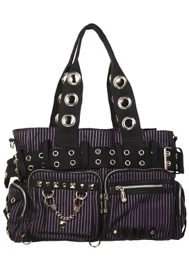 Lost Queen Striped Punk Rock Steampunk Purse With Handcuff Skull Charm • $55.80