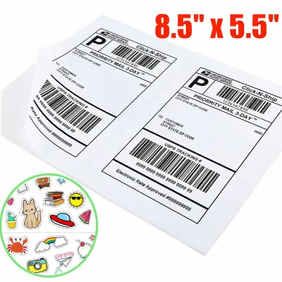 50x 8.5x5.5 Half Sheet Shipping Labels Adhesive Mailing Stickers - Laser Ink Jet • $7.65