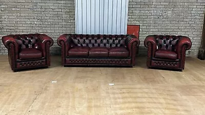 Stunning Oxblood Centurion 3 Piece Leather Chesterfield Suite Delivery 🚚 £150 • £1595