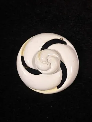 Vintage Monet White Enamel Open Work Spiral Round Pin Brooch • $5.59