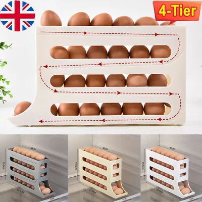 Rolldown Refrigerator Egg Dispenser Auto Rolling Egg Holder 4 Tier Storage Rack • £7.95