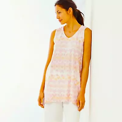 J. JILL XS Pink Orange Watercolor Dappled Pima Cotton Tunic Tank Top • $16