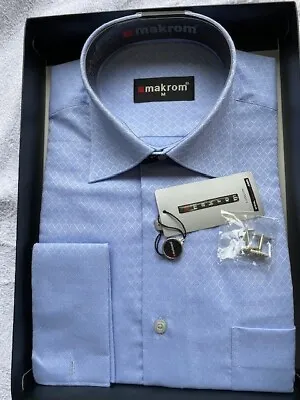 Makrom Shirt - Beautiful Blue Colour - Cufflinks - Medium 39-40 • £19.50