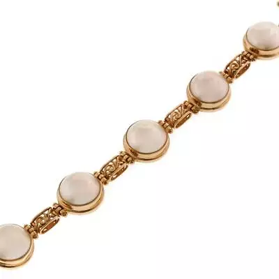 925 Silver Filigree Link Cultured White Mabe Pearl Gold Vermeil Bracelet 7-8  • $129.95