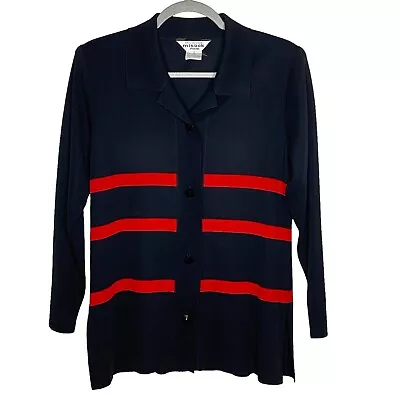 Exclusively Misook Size Small Petite Black Red Stripe Button Cardigan • $20