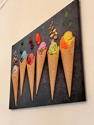 Ice Cream Cones Fruit Sweet Kitchen Cafe Wall Art Framed Canvas Pictures • £20