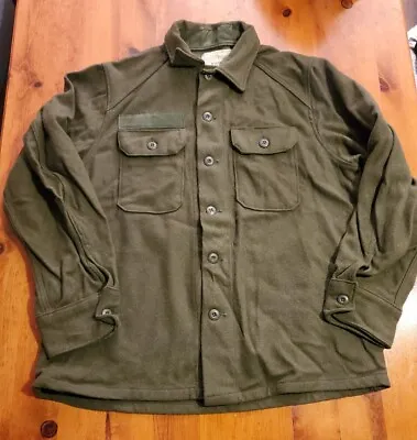 Vintage 80s U.S. MILITARY Field Wool Blend Large Mens Jacket Shirt Olive Green • $55