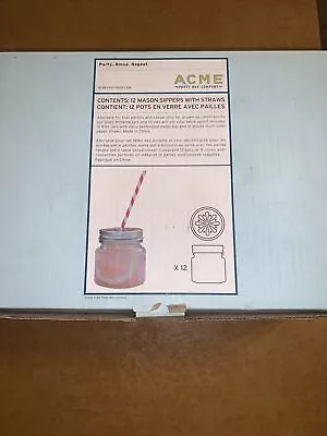 Acme Party Box 12 Glass Drinking Jars With Straws NEW Mason Jars • $45