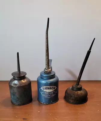 Vintage Set Of 3 OIL CANS - Eagle Rainbow Blue 10oz Pump Oiler Can + 2 More • $12.50