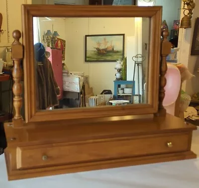 Vintage Gorgeous Solid Wood Tabletop Dresser Vanity Shaving Mirror With Drawer  • $190