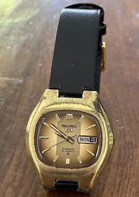 RARE Vintage Seiko 5 Auto 6119-5490 Gold Dial DD 38mm TV Men's Watch Working VGC • $51