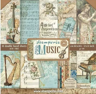 £15.38 • Buy Stamperia MUSIC - 12  X 12  Double Sided Paper - 10 SHEETS, Violin, Harp, Piano