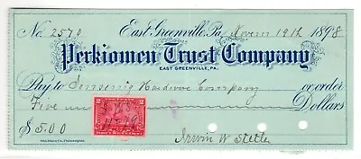 US Revenue Stamps - 1898 Check With Battleship Revenue Stamp (E1182) • $3