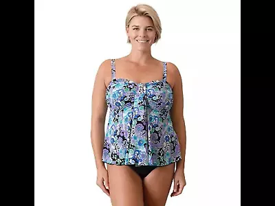 Plus Size A Shore Fit Print Waterfall Swim Top • $27.95