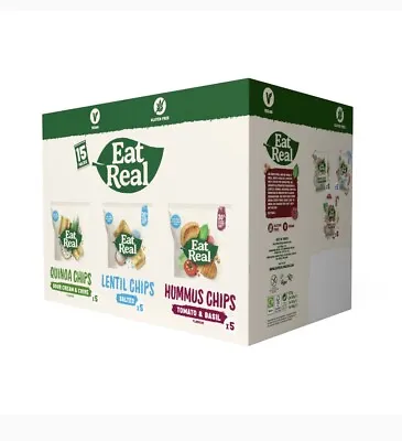 Eat Real Crisps HummusLentilQuinoa Flavour Variety Chips BoxPack X 15 Bags New • £11.99