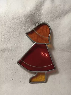 Vintage Stained Glass Sun Catcher Girl With Bonnet (1010) • $5.99