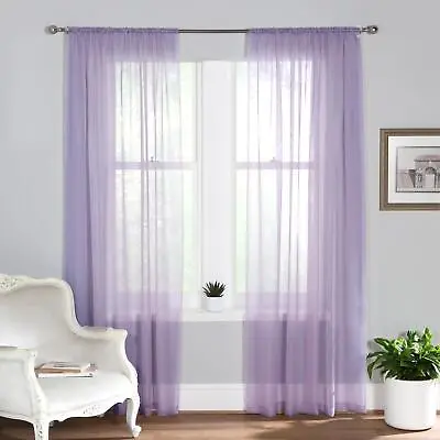 Plain Dye Slot Top Voile Curtain Panels Sheer Voiles Pairs • £10