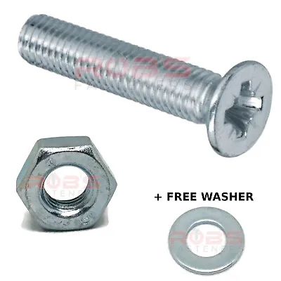 Bolts And Nuts M3 M4 M5 M6 M8 Machine Screws Countersunk Zinc Plated Free Washer • £0.99