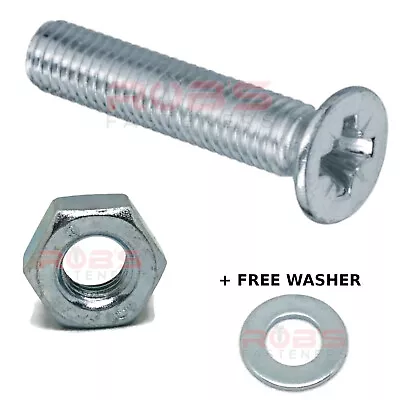 Bolts And Nuts M3 M4 M5 M6 M8 Machine Screws Countersunk Zinc Plated Free Washer • £3.60