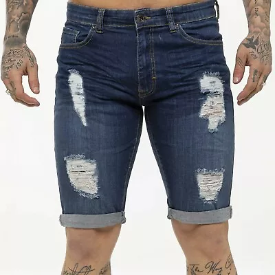 £17.99 • Buy Kruze Mens Denim Shorts Stretch Slim Fit Distressed Ripped Half Jeans Pants