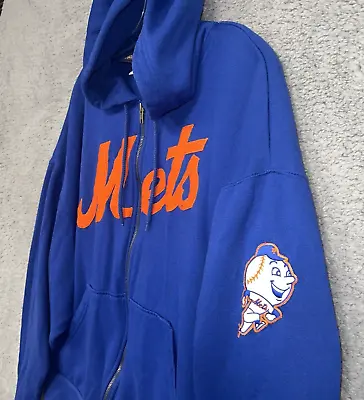 VTG New York Mets Men's Size L Cooperstown Collection Zip Up Hoodie Mr Met Patch • $69.86