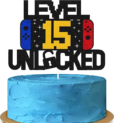 Level 15th Unlocked Sign Cake Topper Happy 15th Birthday Level Up Fifteenth Cake • £14.06