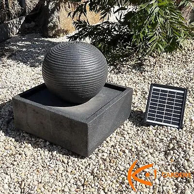 Koi Garden Solar Water Fountain Sphere Square Base Stone Finish Outdoor With LED • £92.05