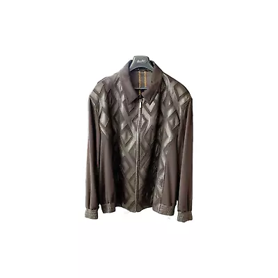 Zilli Mens Brown Suede Bomber Jacket Diamond Leather AppliquÉ Size Xl • $2500