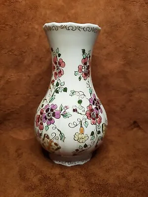 Vintage Zsolnay Hungary Hand Painted 5  Vase Gilding Butterflies Flowers VGC • £49.99