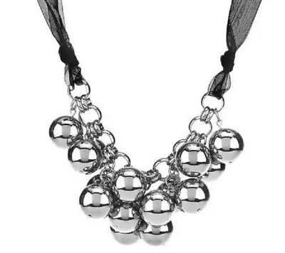 QVC Steel By Design Beaded Cluster Necklace With 18  Adj Ribbon $78 • $40.47