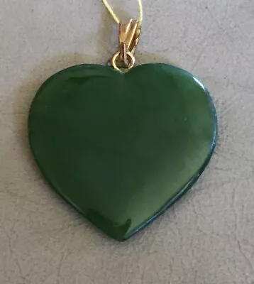 Vintage Gold Filled Bale Natural Green Jade Heart Pendant • $20