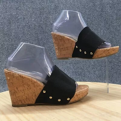 Madden Girl Sandals Womens 8 Nickloet Slide Wedge Black Fabric Round Toe Casual • $12.80