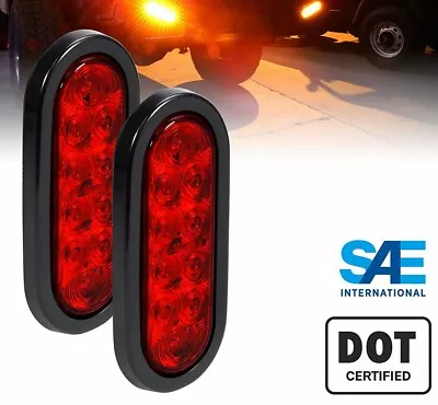 (2) 6  Red Oval Trailer Light LED Stop/Turn/Tail Truck Waterproof Marine Sealed • $14.99