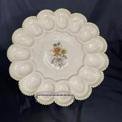 Vintage 1980 Ceramic Deviled Egg Plate 15 Eggs Mottled W Applied Florals Marked • $13.87