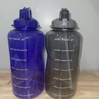 (2)Motivational Water Bottle BPA Free 1 Gallon  With Straw And Time Tracker Gym • $18.99