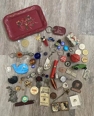 Vintage Junk Drawer Lot Girl Scouts Military Shriners Masonic Advertisement Pins • $9.95