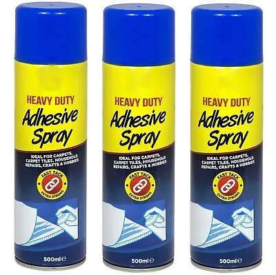 3 X HEAVY DUTY MULTI PURPOSE SPRAY ADHESIVE GLUE FOR FABRIC CARPET 500ML • £11.95