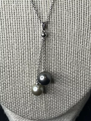 18k White Gold 16” Chain Necklace W/ S925 Chain & Pearl Pendant • $249.95