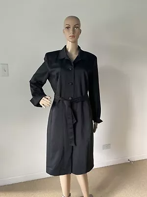 Amanda Smith Black Stretch Cotton Full Length Trench Coat Belted Buttoned 12 /L • $15