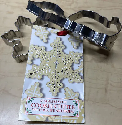 Vintage 1998 Set Of 4 Metal Christmas Cookie Cutters W/ Recipe & Poem On Tag • $4.95