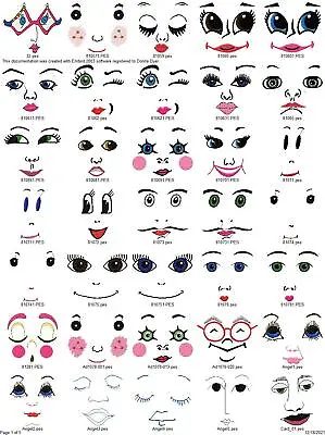 569 Faces Eyes Lips Doll Faces  Embroidery Machine Designs Collection Pes • $9.95