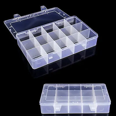 £7.39 • Buy 3 X 5 Compartment 15 Removable Section Organiser Box Transparent Plastic Storage