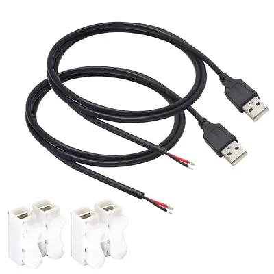 2pcs 3.3Ft 20AWG USB2.0 Male Plug 2pin Wire DIY USB Pigtail Cable 5A DC Power US • $8.50