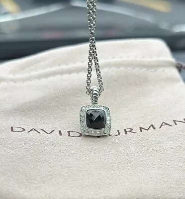 David Yurman ALBION Pendant Black Onyx & DIAMONDS 7mm Silver 925 Chain 20 Inches • $185