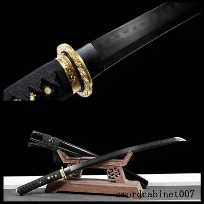 Handmade Black T10 Steel Clay Tempered Japanese Samurai Sword Wakizashi Sharp • $223.72