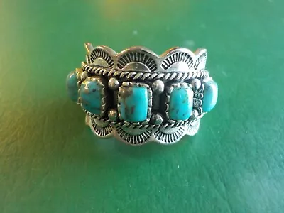 $8.99 • Buy Silver Tone Ring Size 8 With Blue Stones  (SE BX)