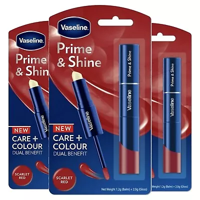 Vaseline Prime & Shine 2in1 Care & Colour 1.2g Balm & 2.0g Gloss Scarlet Red X3 • £9.99