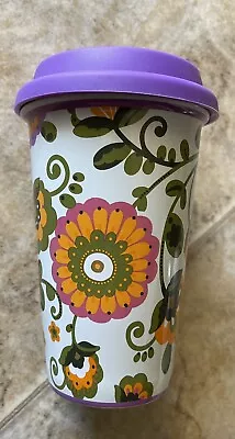 Longaberger Vitrified Ceramic Travel Tumbler W/ Silicone Lid Purple Floral • $19